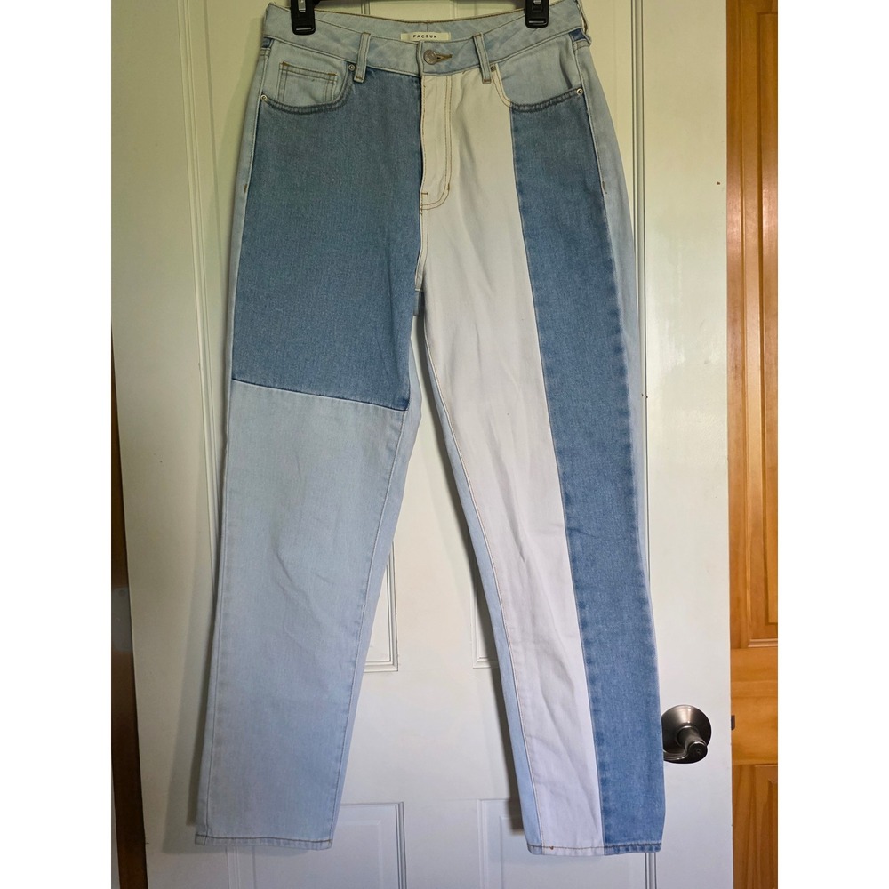 PacSun Patchwork Mom Jean Blue White Colorblock High Waisted Size 27 Denim Retro